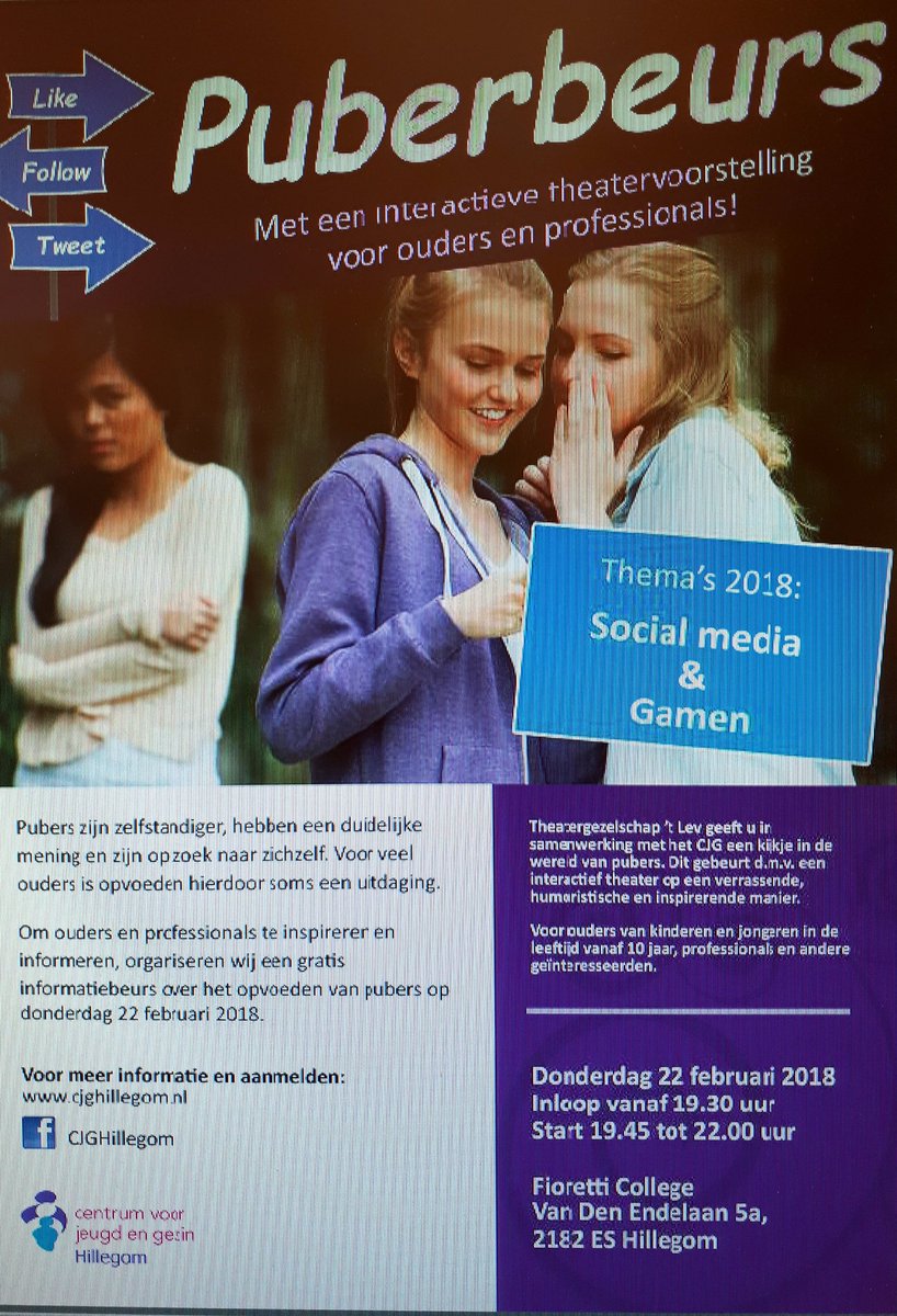 22 februari 2018, tijd: 19.45 - 22.00 uur. Lokatie: Fioretti College #Hillegom . Puberbeurs!! Komen jullie ook?