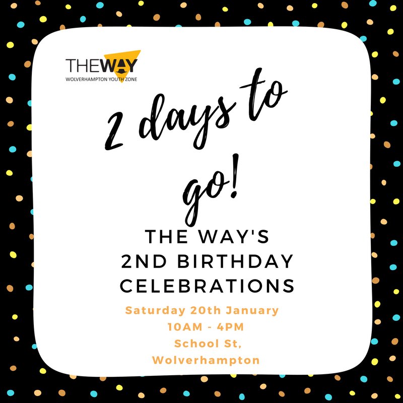 TheWayYouthZone's tweet image. Just 2 days to go until our 2nd Birthday Celebrations 🎉🎉 We can't wait! We hope to see you all there. 🎉🎉 #thewayyouthzone #wolverhampton #thewayturns2 #cake #fun #birthday