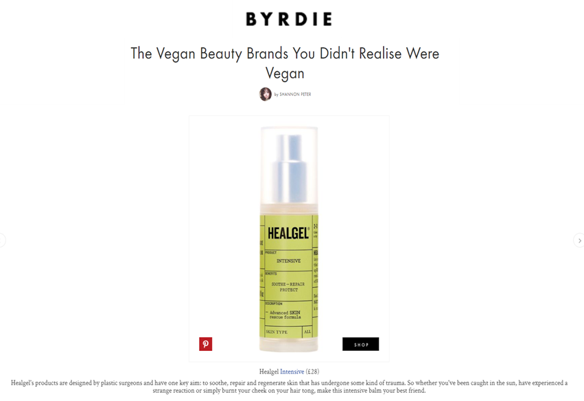 What a fab feature by @ByrdieBeautyUK! "Whether you’ve been caught in the sun, have experience a strange reaction or simply burnt your cheek on your hair tong, make this intensive balm your best friend.”.  #HealGel #HealGelIntensive #Vegan #Veganuary #CrueltyFree #BeautyProducts