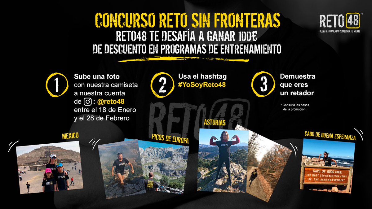 reto48es's tweet photo. ¡Esperamos vuestras fotos en INSTAGRAM! Sube una foto en la que salga la camiseta de #RETO48 y podrás ganar un bono de 100€ de descuento en programas de entrenamiento. Hasta el 18/2. Perfiles públicos, con el #YoSoyReto48 Bases https://t.co/3NTiSqqWdN https://t.co/llTR0HWcpW