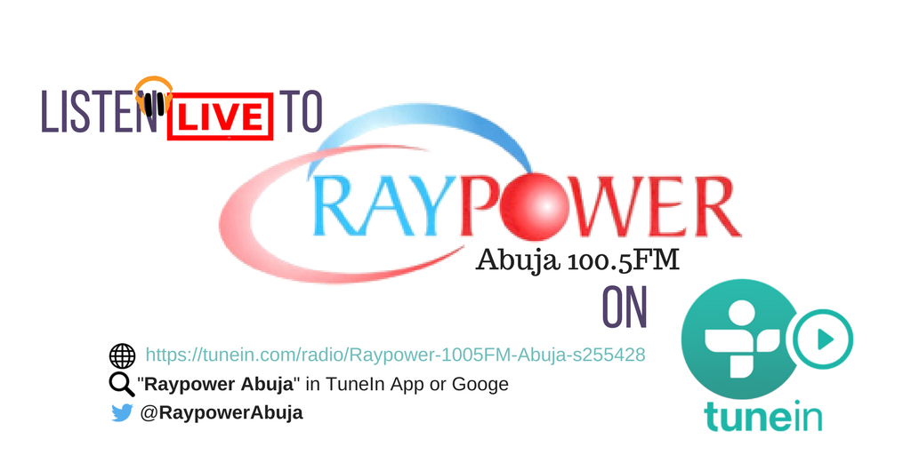 Now #STREAMING 24/7 ▶via <a href="/Tunein/">TuneIn</a> - #RaypowerAbuja #RaypowerNigeria | 100.5FM, The Ultimate in style

🎧tun.in/sfnxS