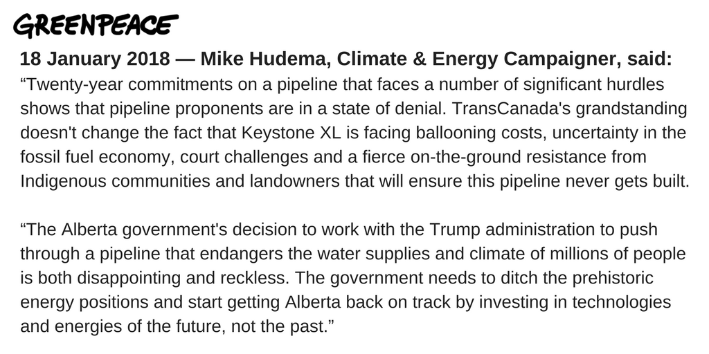 GreenpeaceCA's tweet photo. STATEMENT - Greenpeace: Keystone XL’s uncertain future unchanged by shipping commitment “grandstanding” >> https://t.co/rNApYJZvxA #KeystoneXL #NoKEYXL #cdnpoli #abpoli #cdnecon https://t.co/i2OCAMWmpO