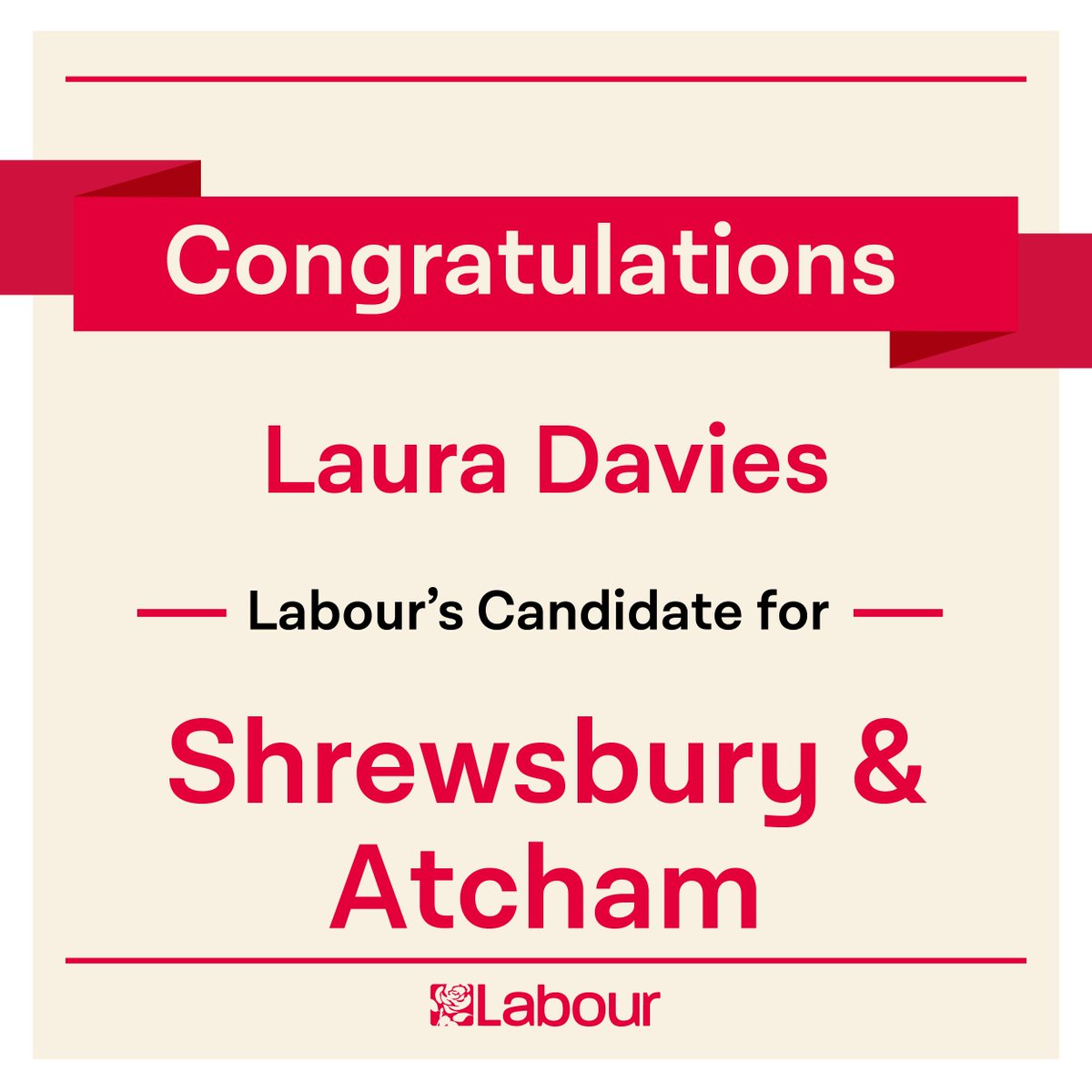 UKLabour's tweet photo. Congratulations Laura Davies, (@lauraforshrews), Labour's candidate for Shrewsbury &amp; Atcham! https://t.co/1qBwU9s73J