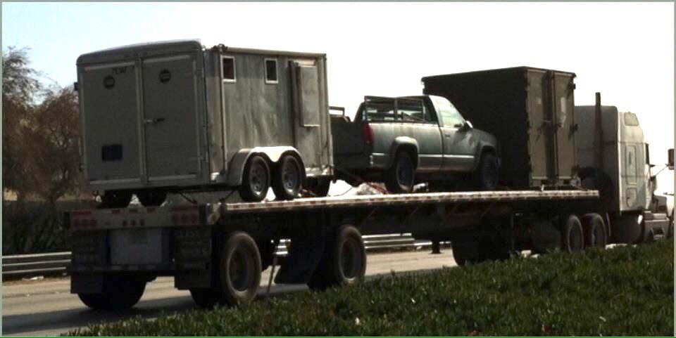 MrLuisMaya's tweet photo. @Dameshek I see your ironic "garbage can in a garbage can," and raise you a truck pulling a trailer on a truck pulling a trailer.  I saw this on I-5 https://t.co/vvhty0AM6J
