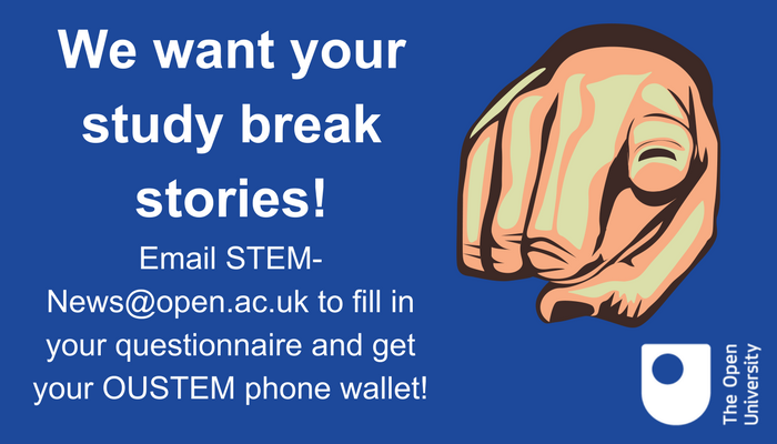 OU_STEM's tweet photo. Have you taken a study break and come back to study with OUSTEM? We are looking for inspirational stories to share with other students!
Email us at STEM-News@open.ac.uk and ask for a Study Break Questionnaire, fill it in and we'll reward you with some #OUSTEMSwag! https://t.co/LoPxWxQvt6