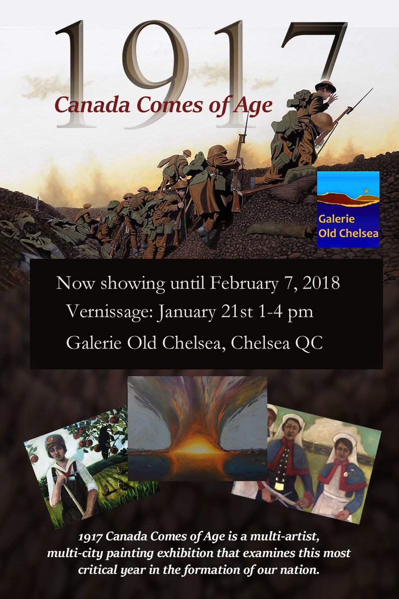 This Sunday a special art exhibition featuring various artists opens at Galerie Old Chelsea (above <a href="/RestauFougeres/">Les Fougeres</a> ) which examines the pivotal year 1917. 

I’ll be there with my Halifax Explosion painting on display. Come &amp; check it out! #ottarts