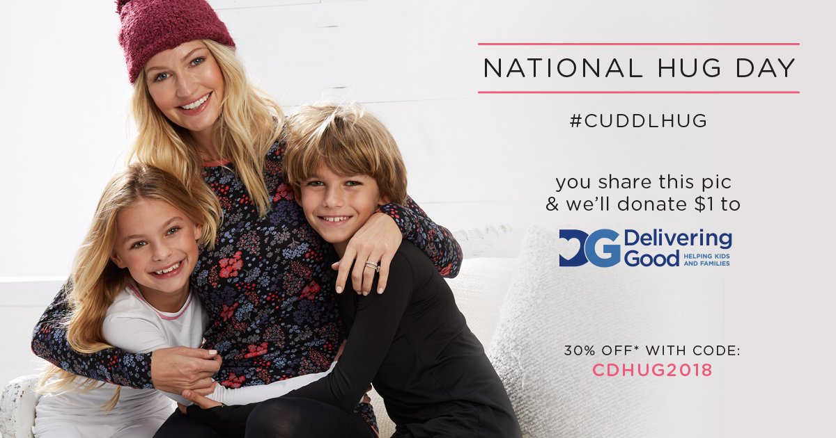 CuddlDuds's tweet photo. In honor of #NationalHugDay, January 18th-21st, RT this #CuddlHug post and we will donate a $1 for each RT to @DeliveringGood .  #giveback https://t.co/YVDMlqr0DN