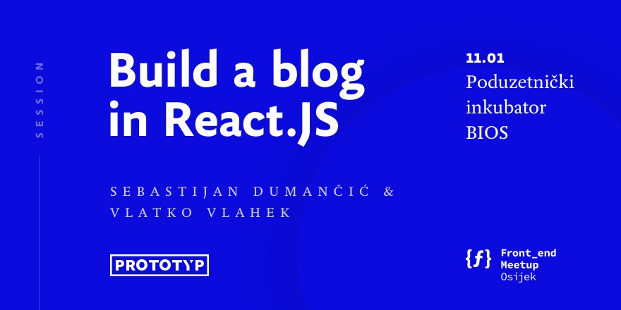 Reminder: <a href="/vvlahek/">Vlatko Vlahek</a> and Seba from ᴘʀᴏᴛᴏᴛʏᴘ will be holding the second part of #ReactJS basics workshop. Learn how to build a simple blog in React. Today, BIOS, 18:00. Be there or be ▢