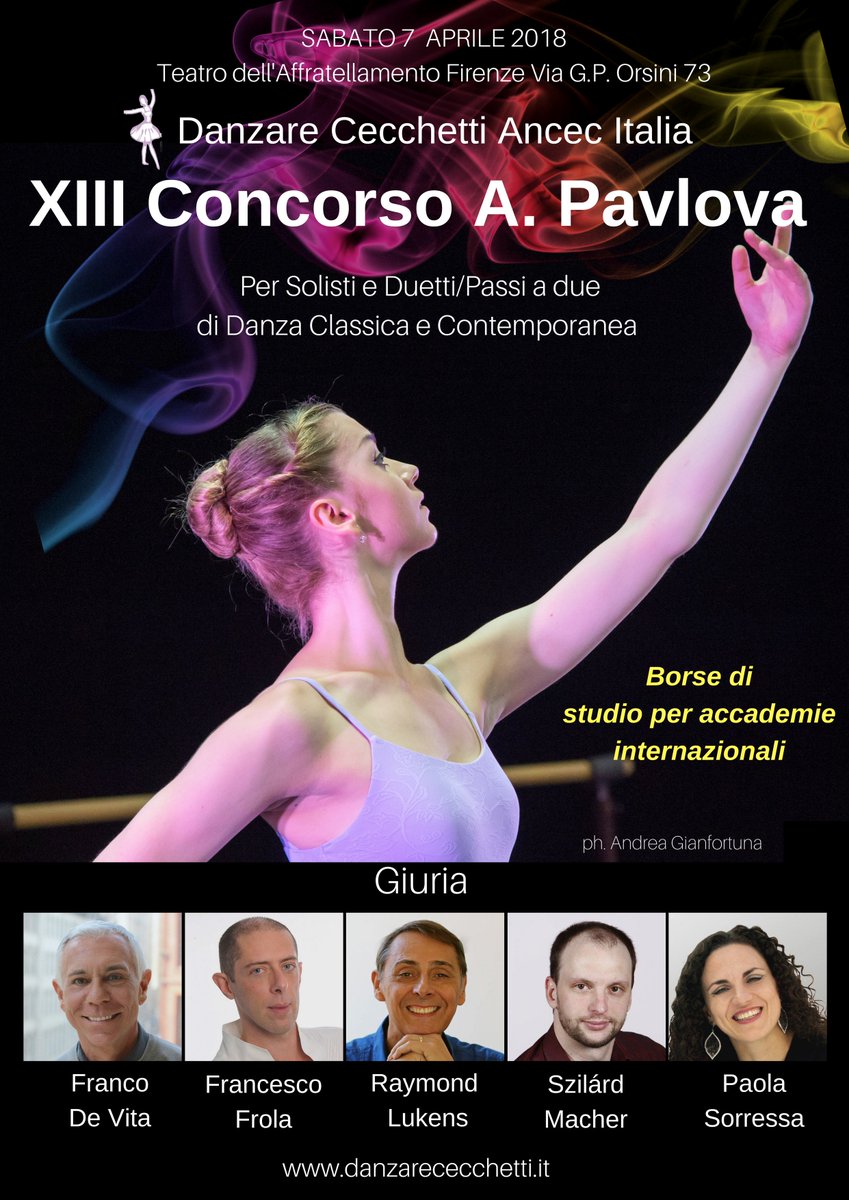 ANCECitalia's tweet photo. Ecco la locandina completa ufficiale con i nomi dei GIURATI del
✨✨✨ XIII concorso Anna Pavlova✨✨✨
Per informazioni, potete visitare la pagina del sito https://t.co/aRxWzQJ0rd dedicata al concorso https://t.co/hs0fv1UXUe
o inviare un'email a danzarececchetti@gmail.com https://t.co/7rwmkyjSxr