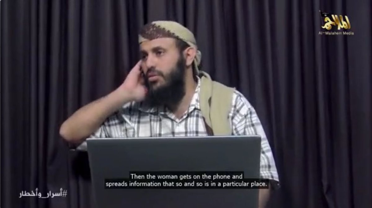 Dr_E_Kendall's tweet photo. #AlQaeda &amp; #women: In another richly misogynist episode #AQAP somehow shifts blame for #drone info from chattering jihadists onto women. Raymi impersonates a gossipy woman &amp; scolds "bros who can't hide a secret *EVEN* from their wife".. Note they multiply this 'risk' by 4 (wives) https://t.co/nVdeRc76FC