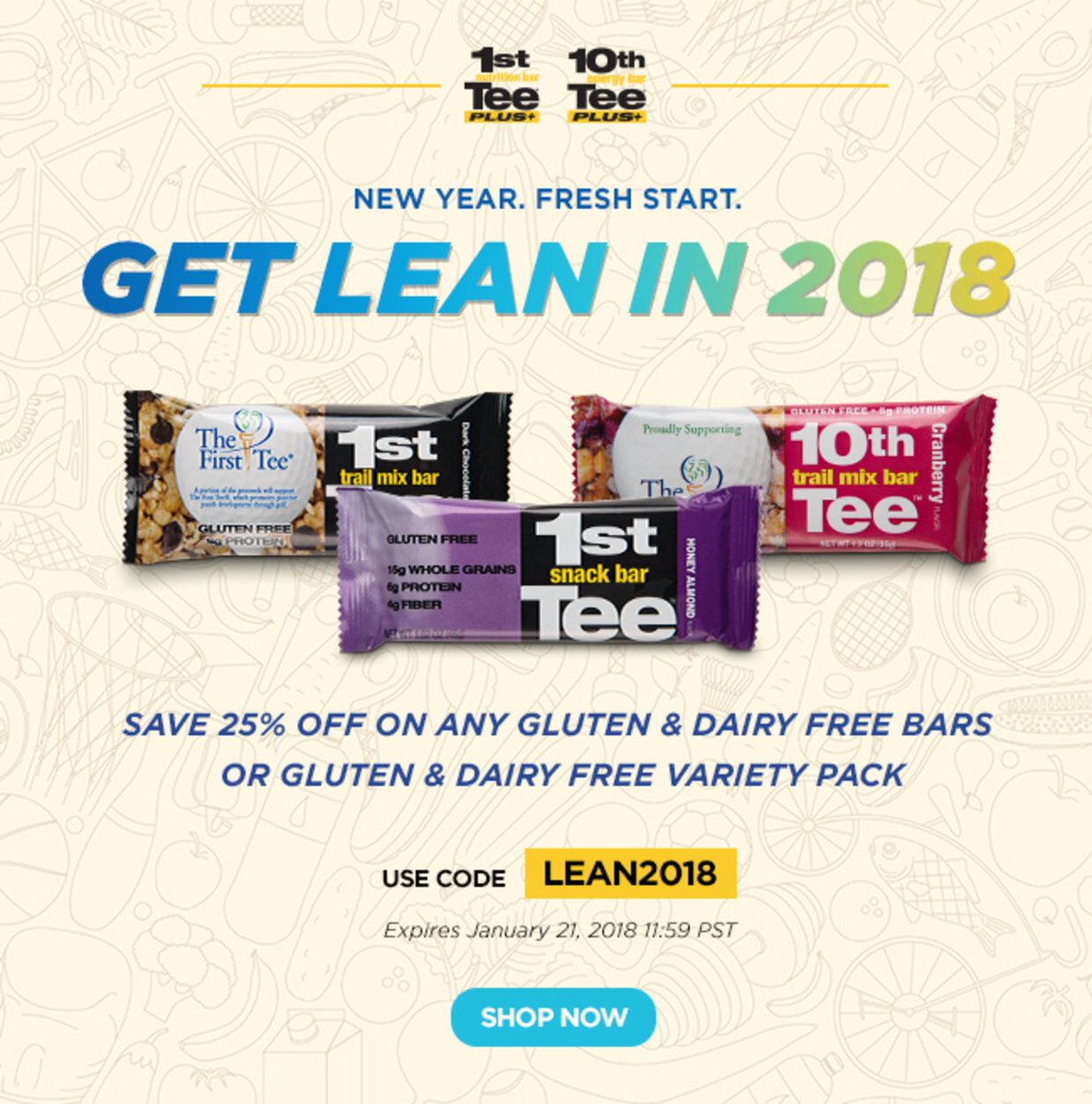 IntlNetofGolf's tweet photo. @scnssportsfoods offer:  Save 25% Off on Any Gluten &amp; Dairy Free Bars or Gluten &amp; Dairy Free Variety Pack.  #1stTeeBar #10thTeeBar #GlutenFree #DairyFree https://t.co/7wk9BO1SDV