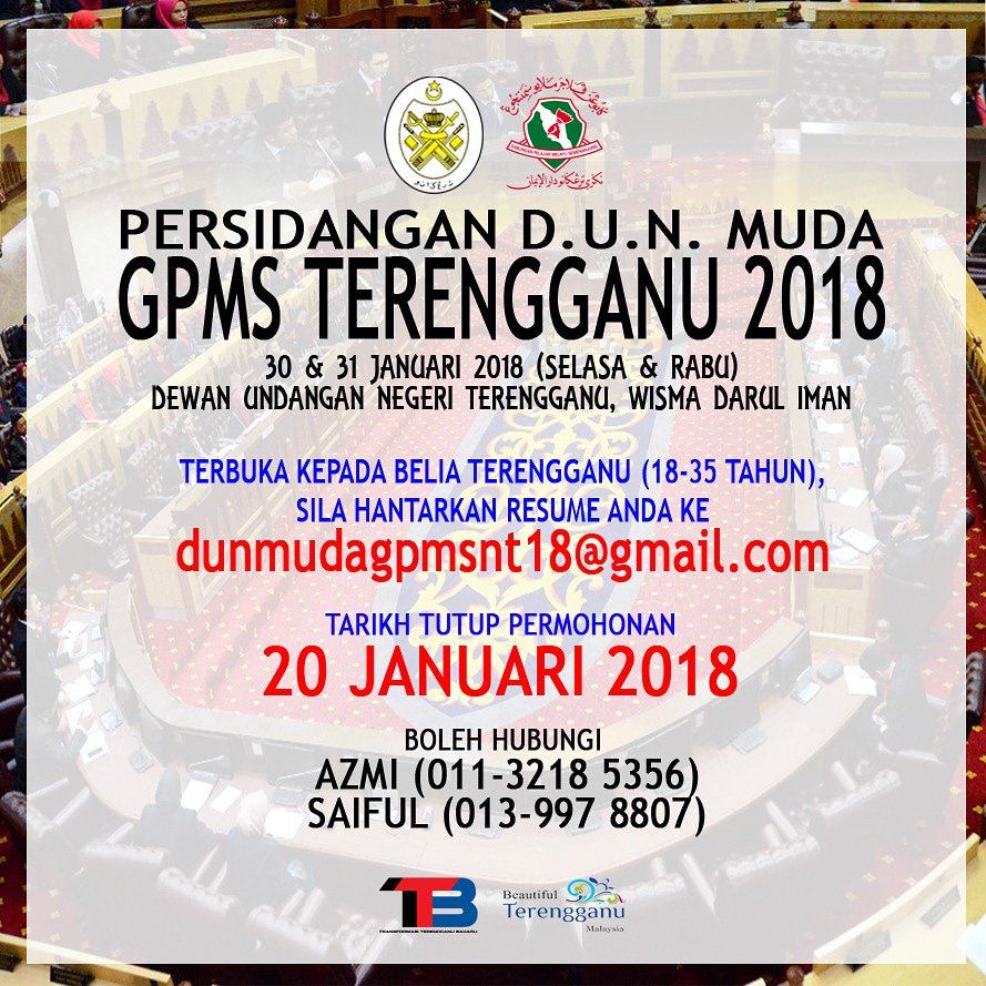 _gpmsnt's tweet photo. 2 hari lagi permohonan ditutup. Ayuh belia Terengganu sertai Sidang DUN Muda GPMS. https://t.co/xXSZhAPT2j