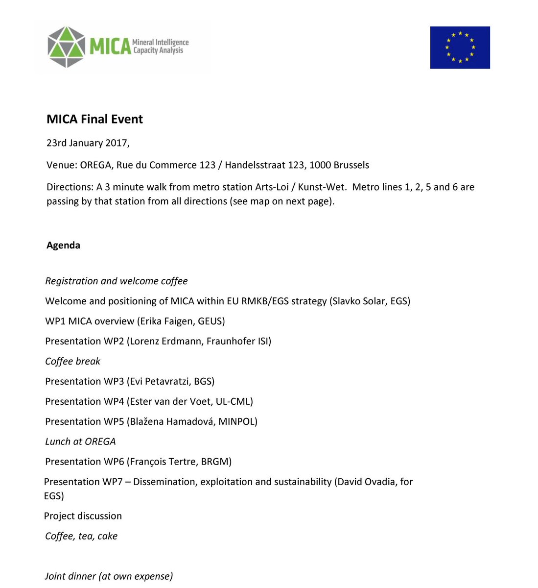 Good news for you all! You might be one of the lucky person to attend the final event! Happy to announce the #MICAproject #MeetMICA final event @ 23rd January 2018 #Savethedate  Contact info@eurogrosurveys.org for further info's about the event. mica-project.eu