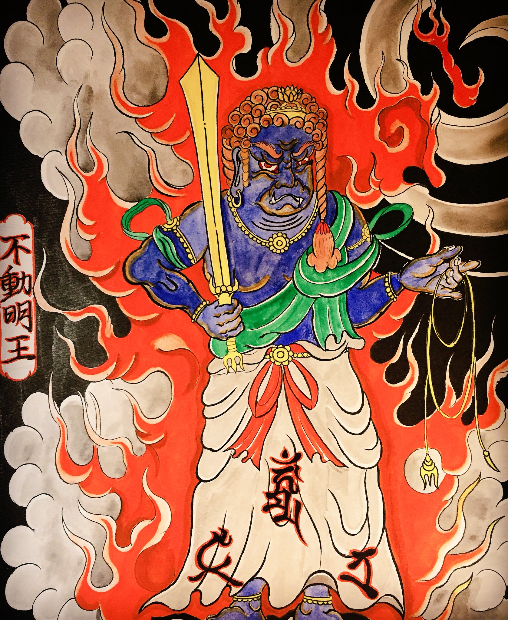 文身 彫輪 下絵 彫るだけが仕事じゃない むしろ 絵を描くのが仕事だ 日々 精進 不動明王 倶利伽羅 不動 阿吽形龍図 刺青 和彫り 文身 下絵 埼玉 大宮 浦和 彫輪
