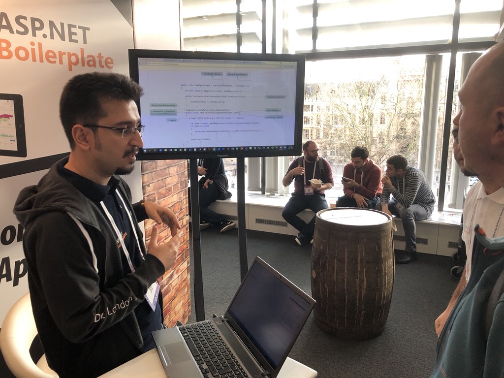 shanselman's tweet photo. Here at #NdcLondon learning about @aspnetzero’s “ASPNET Boilerplate” Open Source framework. They are showing @stevensanderson how it works. https://t.co/d3geMyuly5 https://t.co/Cl6Y5FqOvf