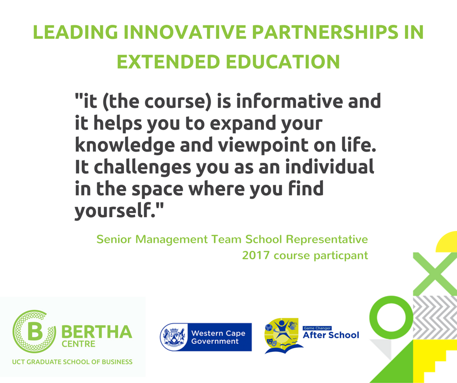 BerthaCentre's tweet photo. By the end of our #LIPEE course participants will have formed an understanding of systems thinking, incl understanding the role of the non-profit sector in the School-Based Complementary Learning Framework. Apply today https://t.co/KlTin0aNfF @UCTGSB @teachersmonthly #edinno https://t.co/eIPNIxB9y4