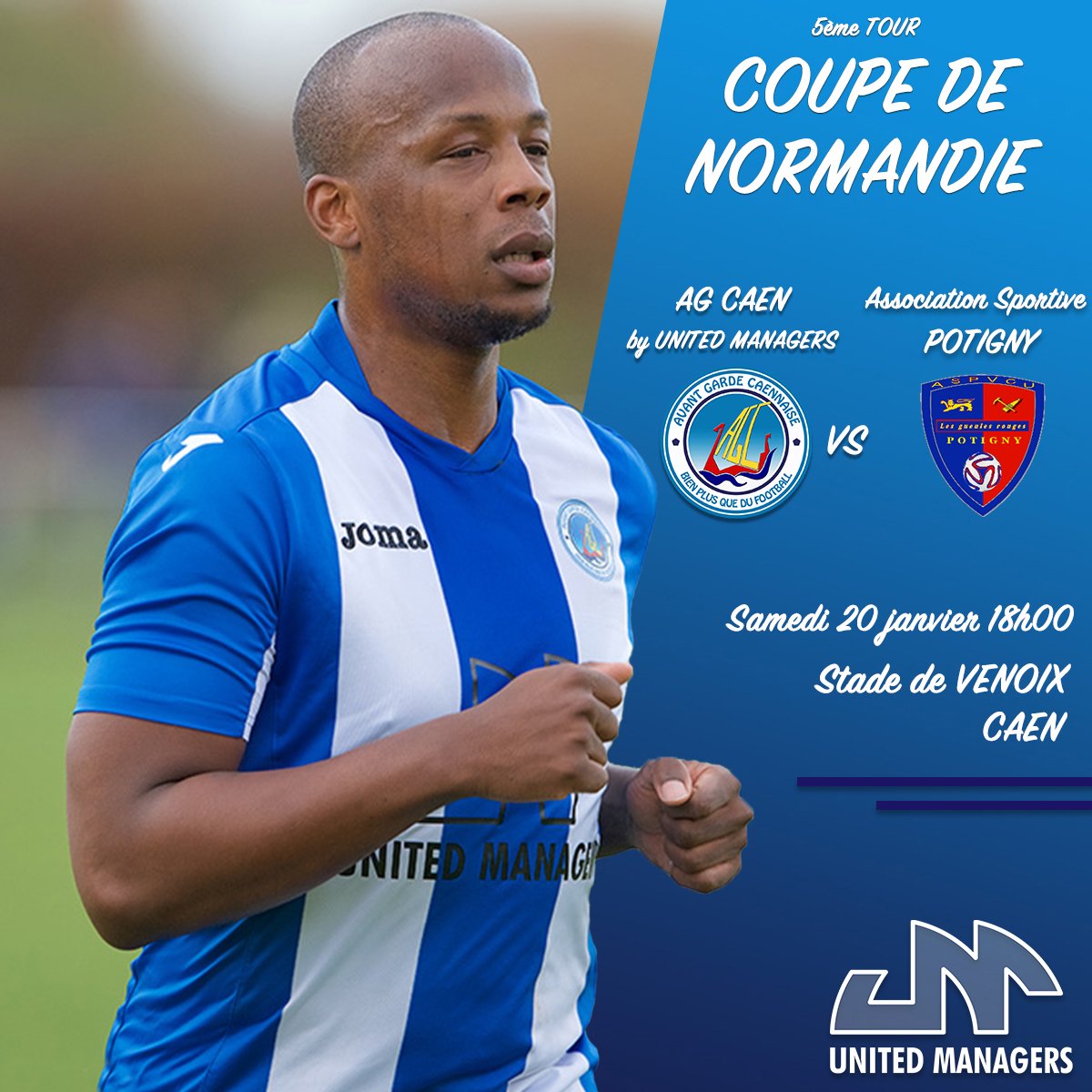 UManagers_fr's tweet photo. #CoupedeNormandie 

⚽ @AGCaen by UM 🆚 #ASPotigny 
📆 20.01.2018
⌚ 18h00
🏟️ Stade de Venoix 
📲 #AGCASP

#WeAreUnitedManagers #WeAreUmans https://t.co/msOcXCE4Dh