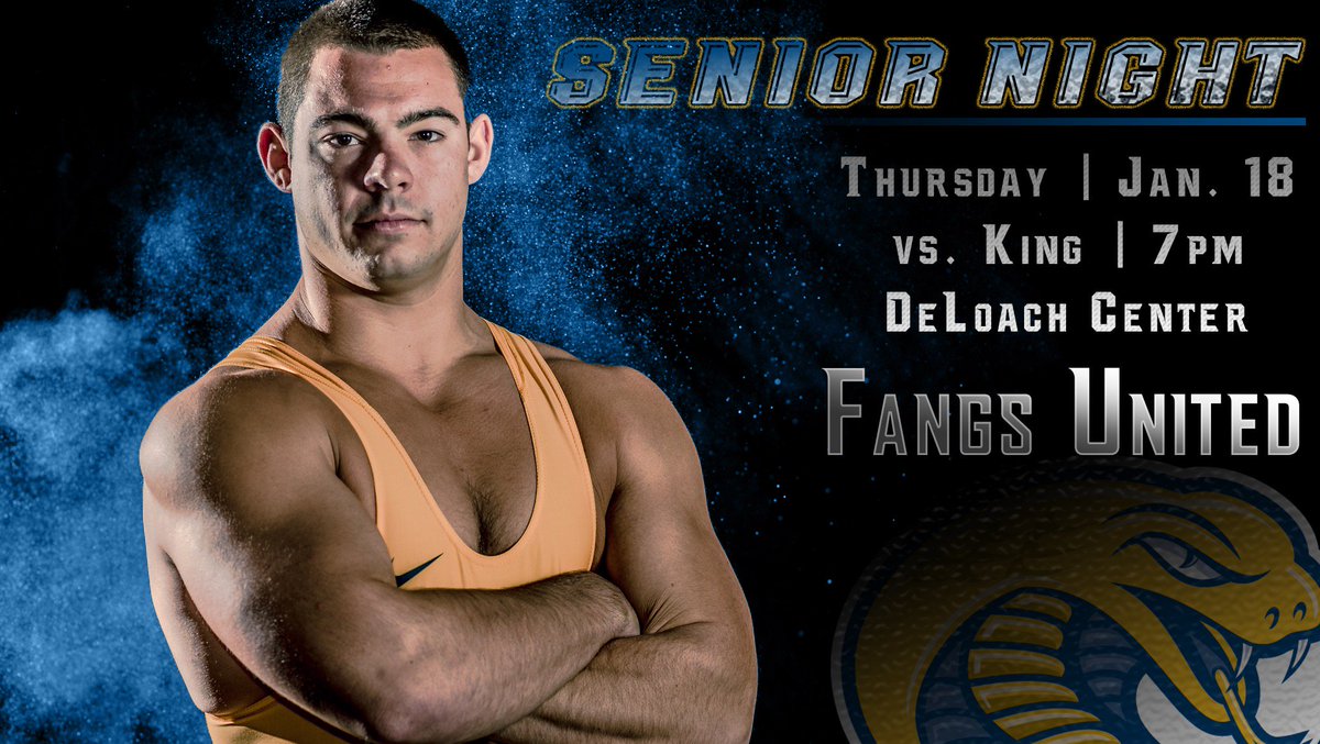 Come to DeLoach tonight (Jan. 18) at 7:00 p.m. to support #CokerWREST seniors one final time! Get there early as they will be honored before the match. It's also their #fangsunited match! #GoCobras #CokerPride #FearTheFangs