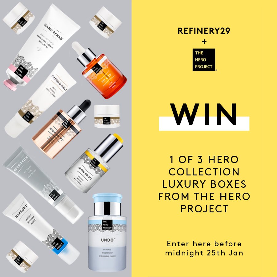 THEHEROPROJECT's tweet photo. Refinery29 + THE HERO PROJECT. 

Win a HERO luxury box worth over £200 below!

https://t.co/tXRdytnnwN https://t.co/dZ0qOaStro