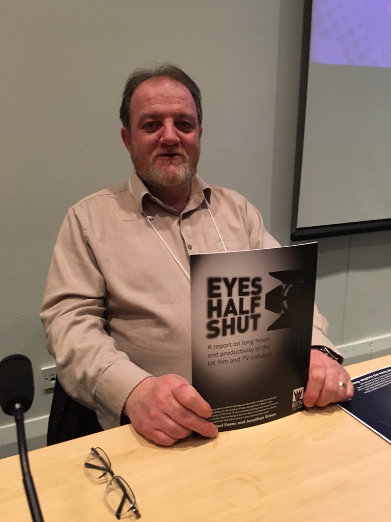 SarahOrganiser's tweet photo. Paul McManus from @bectu gives an excellent talk about ending the long hours culture in the creative sector #eyeshalfshut #Plasgow #PLASA https://t.co/zkcZH8fD08