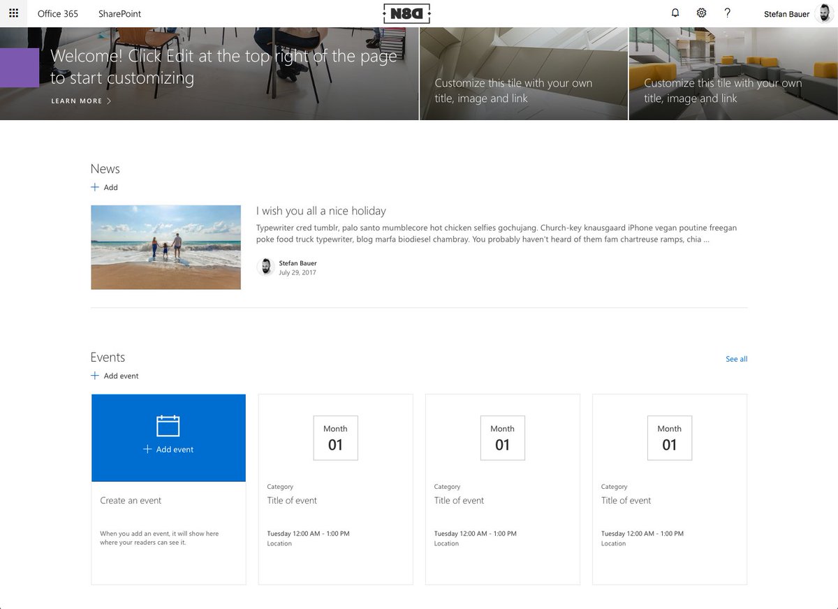 StfBauer's tweet image. Removed Sticky header from communication site and restored default browser scrolling - Suite Bar still fixed on top of the page.
Mission accomplished for #SharePoint and the modern experience. #cssonly #cssrulez