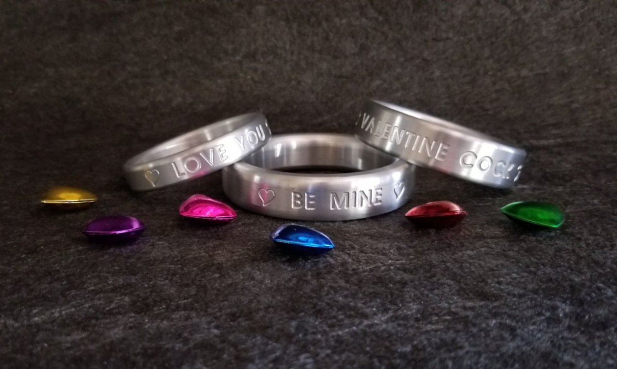 BallisticMetal's tweet photo. Perfect for Valentine's Day, we can now engrave a heart on your ring or butt plug or paddle. Also, use code VALENTINE for 10% off retail through Valentine's Day #valentines #customcockring #engravedring #customengravedring #engravedcockring #valentinesday #customengraved https://t.co/jvxVk7mbqc