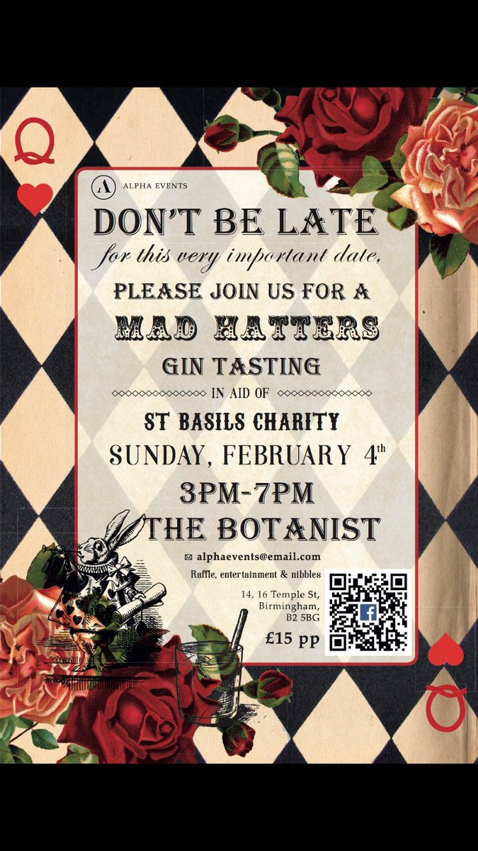 xhayleyms's tweet image. MIDLANDS PEOPLE!!
@AlphaEventsBham are holding a wonderful event at the botanist in Birmingham on 4th January. Tickets are £15 and proceeds are in aid of @StBasilsCharity 
Grab your tickets here: facebook.com/AlphaEventsBir…