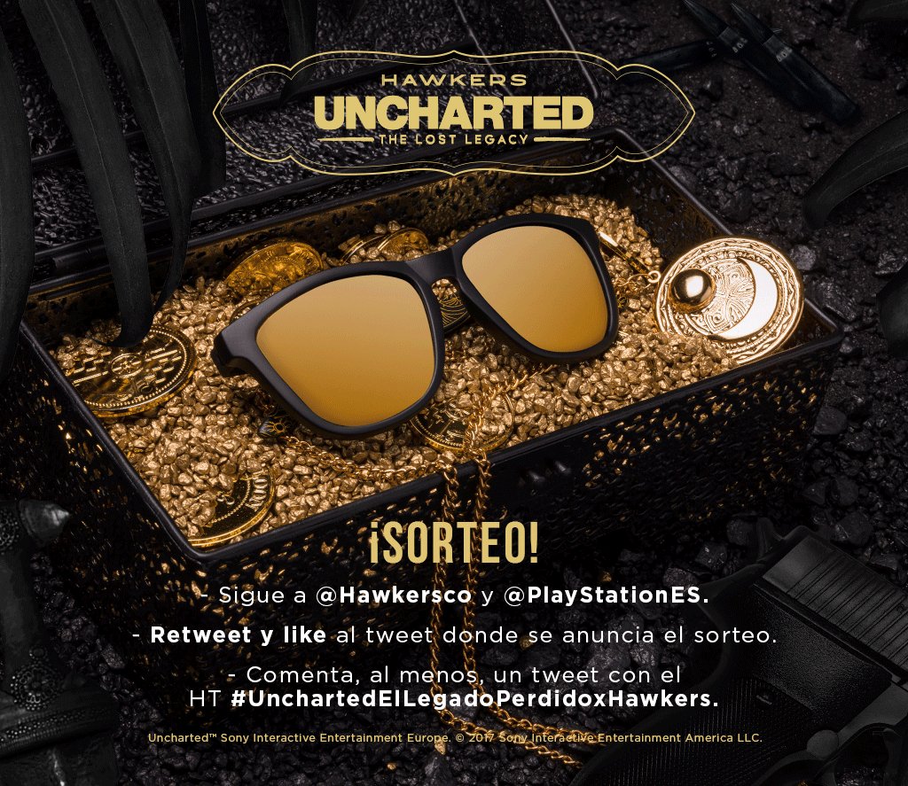 HawkersCo's tweet photo. ¡LLEGA EL GRAN PREMIO DEL DÍA!

1 PS4 + Juego "Uncharted: el legado perdido" para PS4 + Gafa Hawkers x Uncharted

Para participar:

1. Seguir @PlayStationES y @HawkersCo 
2. RT y LIKE 
3. Comentar con el HT #UnchartedElLegadoPerdidoxHawkers

¡PARTICIPAD TODOS!

GO GO!! https://t.co/Lpuyu985CK