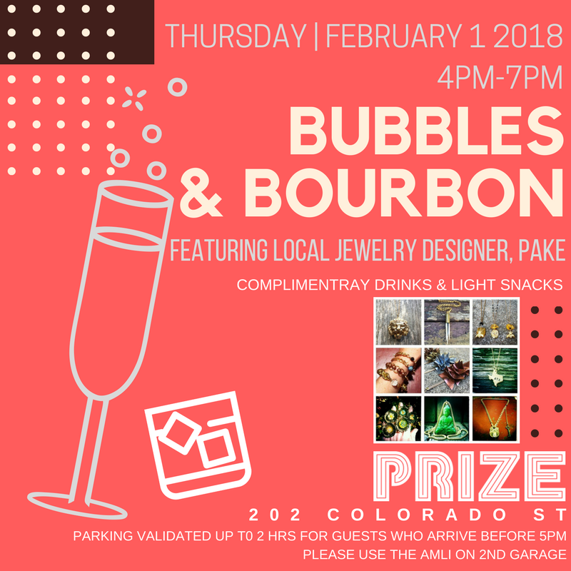 PRIZEAustin's tweet image. Bubbles &amp;amp; Bourbon + 10% Off Online Through Valentine's Day srtl.co/ED95