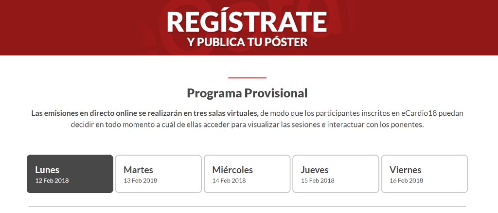 Ya puedes ir escogiendo las sesiones #eCardio18 que no te puedes perder. Y recuerda, ¡aún estás a tiempo de enviar pósters y comunicaciones! 

ecardio.es