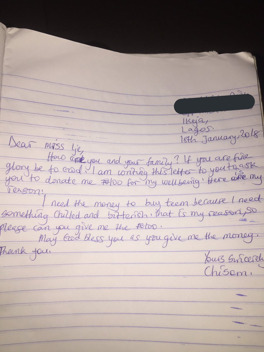 EvaIbiam's tweet photo. My baby sister wrote a letter to me because she wanted N100 😭😭😭 https://t.co/w29wgUNeGP