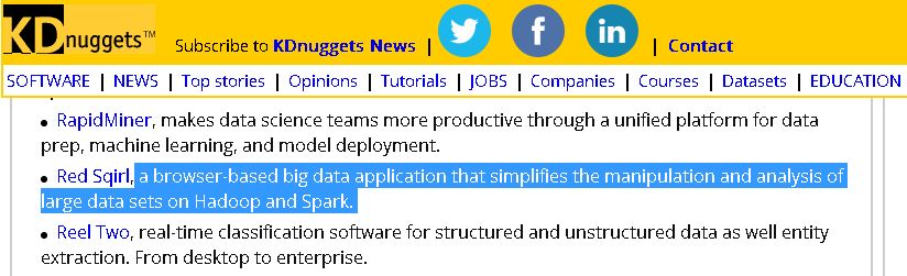 RedSqirl's tweet photo. Good to be included on @kdnuggets #software #Analytics #DataMining #DataScience &amp; #MachineLearning list https://t.co/brDZUBudeA https://t.co/BbwyvQHLTJ