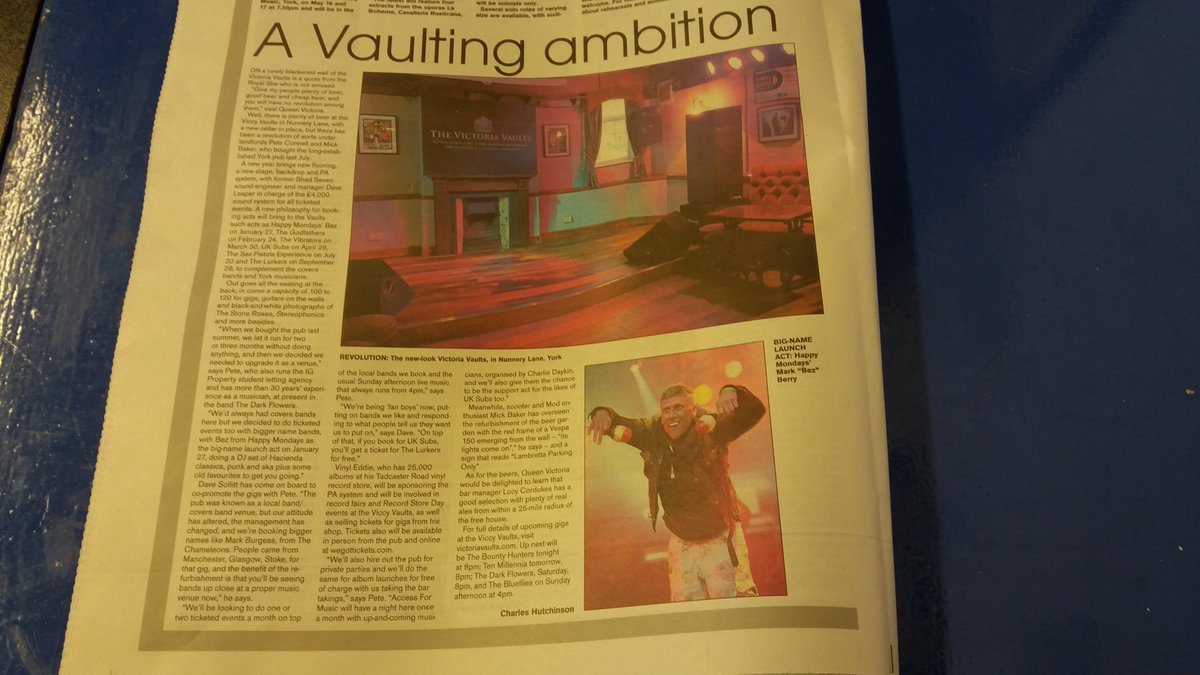 "A Vaulting Ambition" - Taste the new Vaults vibe, banish those January blues when Bez comes to town!