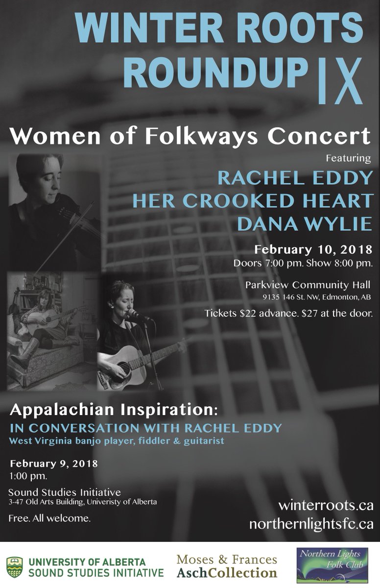 AschCollection's tweet image. Since 2009, the Winter Roots Roundup festival has celebrated the best in folk, roots, and blues music Presented in conjunction with the @Sounds_UAlberta and the Moses and Frances Asch Collection, this year’s Roundup will take place Feb 9–10.
winterroots.ca
