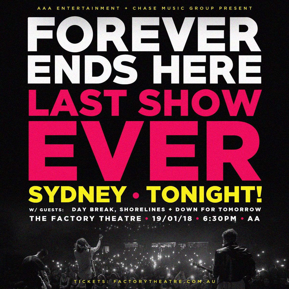 TONIGHT! We also need another 25 PEOPLE to post this flier on Instagram before the show tonight if you guys want us to give you one final unreleased song. Tell your friends!