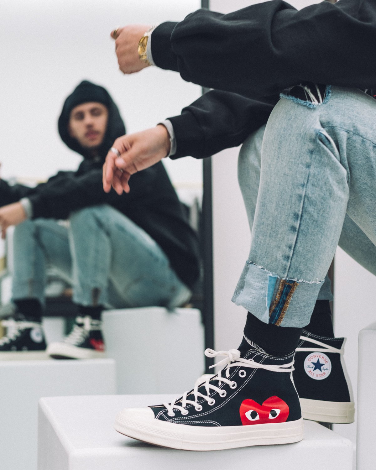 heilige Onderdompeling Ontvangst Lapstone & Hammer on Twitter: "Comme Des Garcons Play Chuck Taylor 1970's  High-Top Sneakers in black, seen here paired with the Mr. Completely Anger  Factory Hoodie and Ksubi denim. Shop this look