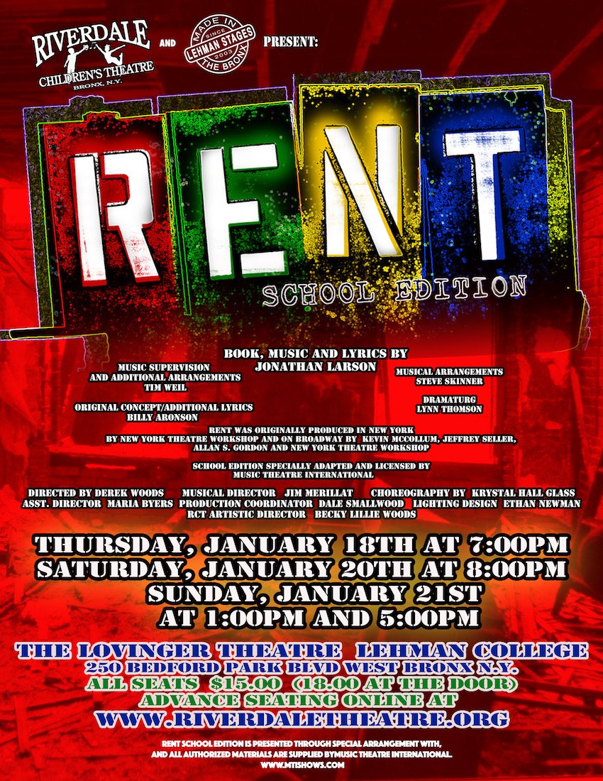 Riverdale Children's Theatre opens tonight with RENT.
Don't miss it!
lehmanstages.org/events