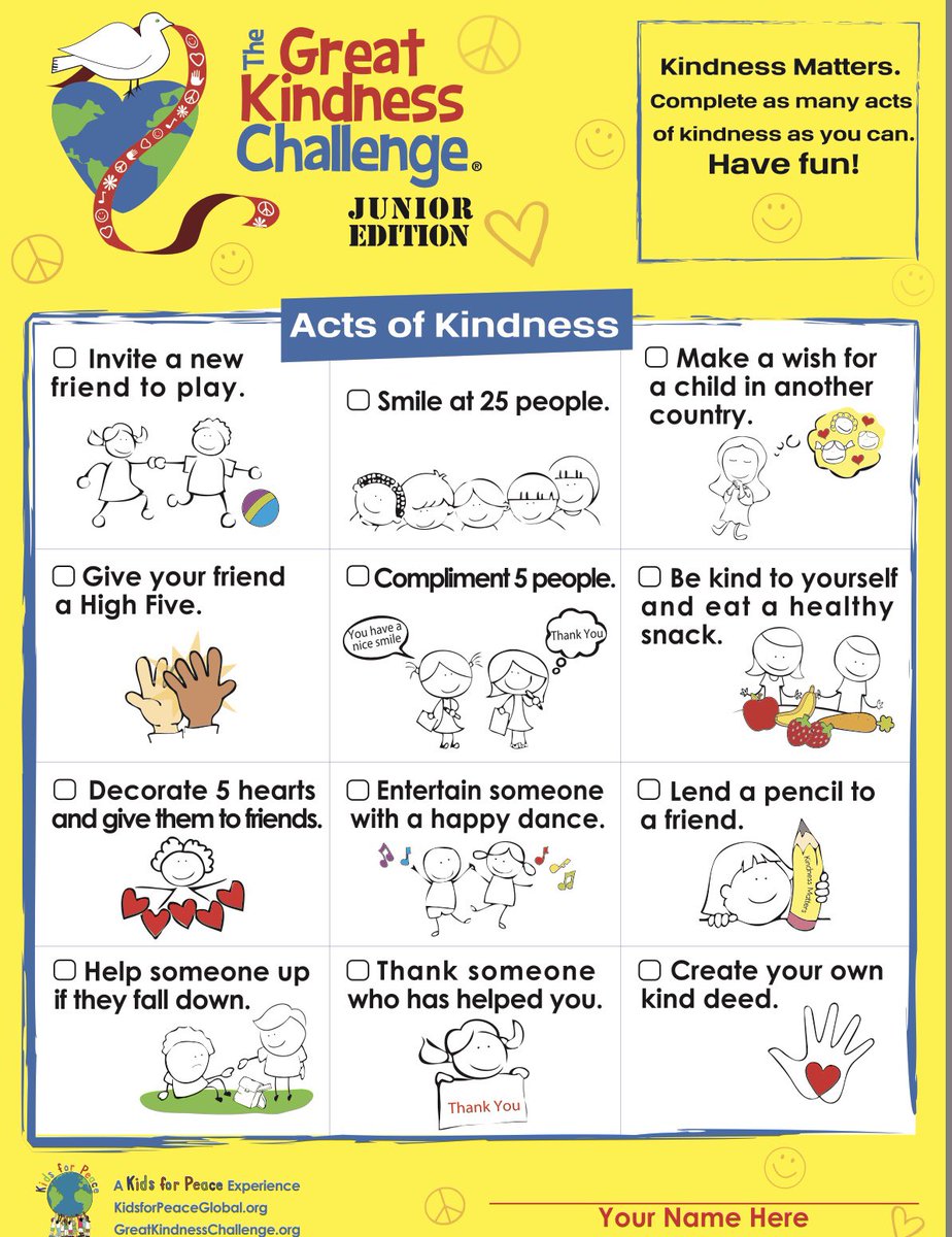JBE will be participating in The Great Kindness Challenge again this year Jan 22-26. Each child will be given a GKC checklist. Everyone is enouraged to participate. Snap a pic and be sure to tag @starcityJBE <a href="/KidsforPeace/">Kids for Peace</a> #WhateverItTakes #KindnessMatters