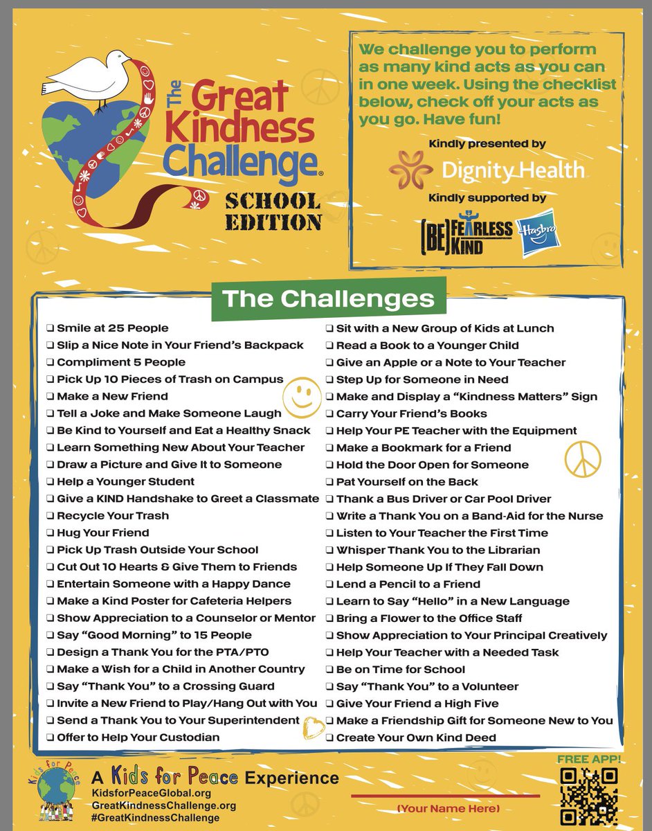 jbecounselormb's tweet photo. JBE will be participating in The Great Kindness Challenge again this year Jan 22-26. Each child will be given a GKC checklist. Everyone is enouraged to participate. Snap a pic and be sure to tag @starcityJBE @KidsforPeace #WhateverItTakes #KindnessMatters https://t.co/vr0brprauP