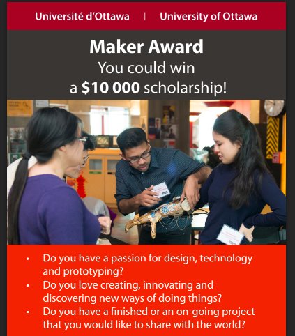 High School Makers award from <a href="/uOttawaGenie/">uOttawa Engineering</a> worth $10,000. Please share with schools, colleagues @noasbobs <a href="/nogah/">Ngo Huy Hoang</a> @nobleknits2 <a href="/wheeler_laura/">Laura Wheeler</a> <a href="/allison_fuisz/">αℓℓιѕση ƒυιѕz 🐧🦑🦉</a> <a href="/jacbalen/">Julie Balen</a> @sarahlalondee  <a href="/ONedchat/">ONedchat</a> <a href="/voicEdcanada/">voicEd.ca</a>  <a href="/LeighCassell/">Leigh Cassell</a> <a href="/maker_junior/">Alison Evans Adnani</a> <a href="/RobotGrrl/">RobotZwrrl 👾</a> goo.gl/x7N9TD