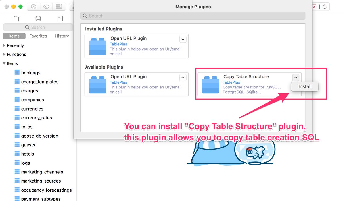 TablePlus's tweet photo. #Build83 Many users request us to add feature: copy table creation, so we made this plugin, you can install via Plugin Manager.
#TablePlusPlugin #MySQL #PostgreSQL https://t.co/o0IJB8Doti