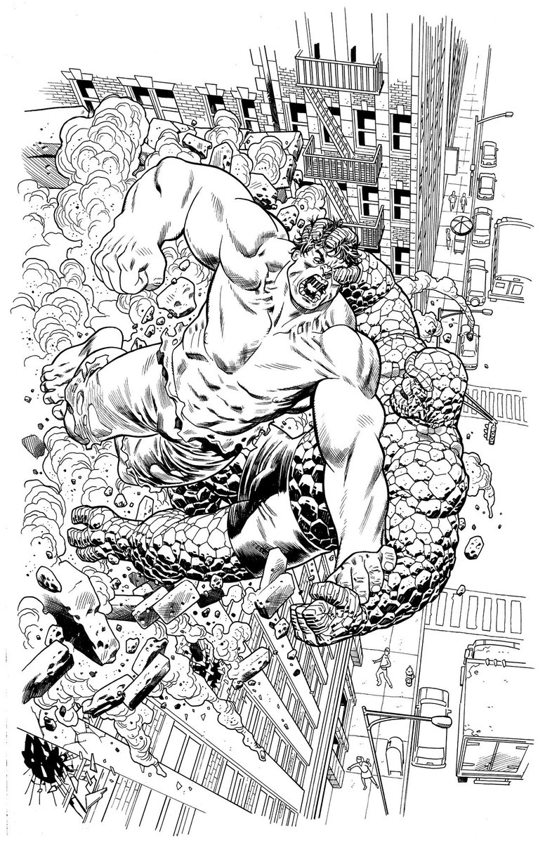MikeHawthorne's tweet photo. Hulk VS Thing inks! I think it was @TomBrevoort that spotted I goofed on the Thing's toes, and @JoeQuesada had the brilliant idea to flip the image. Reads MUCH better going left to right! Editors matter, folks!
#Hulk #Thing #marvel #comics #HulkVSThing #process https://t.co/DRj7dMF28U