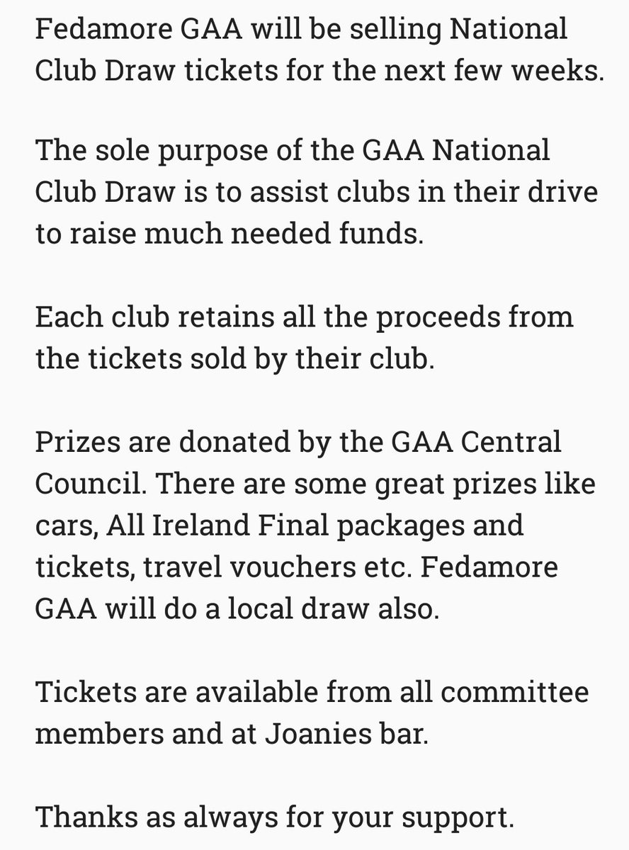 FedamoreGAA's tweet photo. Fedamore GAA National Club draw info https://t.co/uIHbE2e0oh 
 #SupportYourLocalClub #FedamoreGaa #NationalClubDraw #Thanks #LikeAndShareThisTweetPlease https://t.co/s0uE8PCBJe