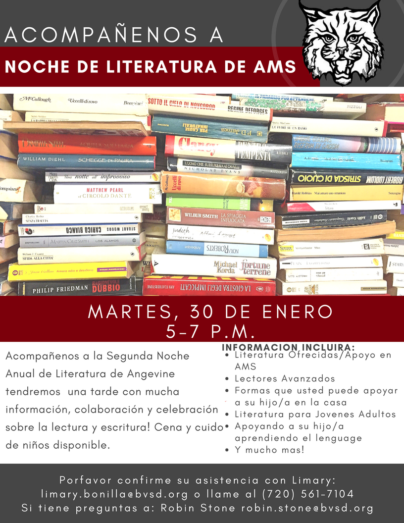 Join us for Literacy Night at AMS on 1/30 5-7pm.  Please RSVP!