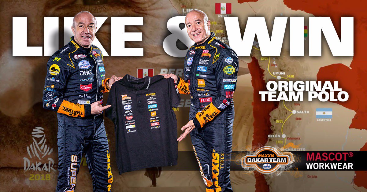 TimCoronel's tweet photo. Who wants to wear our official #Dakar2018 polo??? 👊🏻 😁
Let us know why and it could be yours! 👏🏻 
Thanks to #MascotWorkwear! https://t.co/nPGBMdX0wB