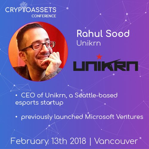 cryptoassetsvan's tweet photo. Speaker Feature: @rahulsood of @UnikrnCo will join us for a fireside chat to share his recent ICO experience. Find out more https://t.co/XOpPqJTYEo https://t.co/Y9dDRoUVmK