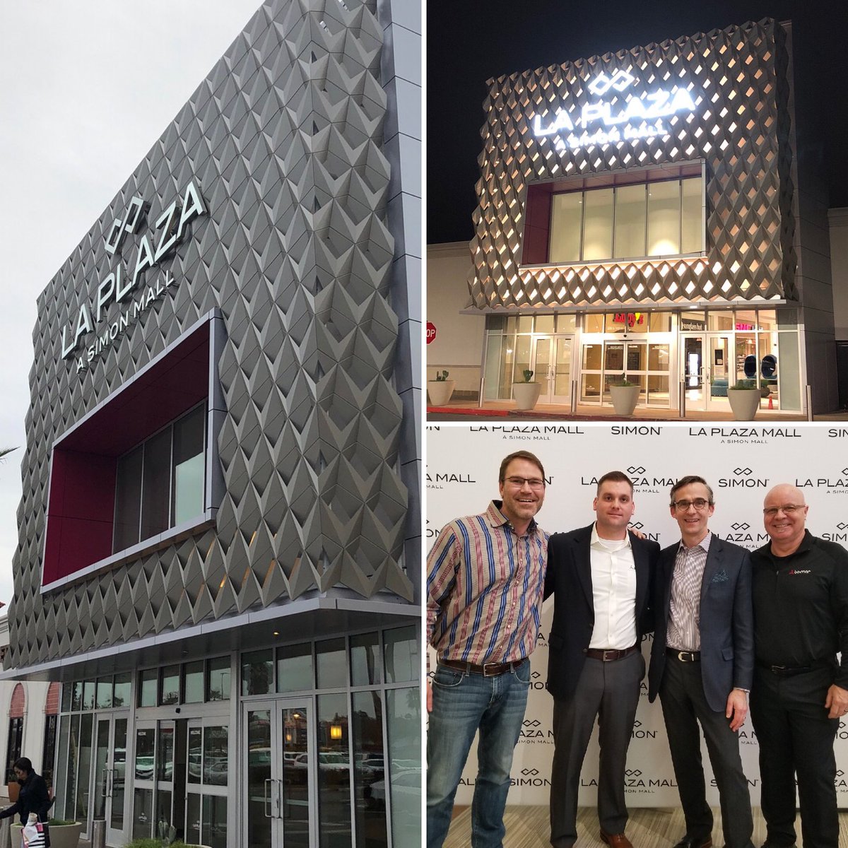 bomarind's tweet photo. We’re in McAllen, TX celebrating the successful project & opening of @SimonPropertyGp La Plaza Mall, bo-mar’s largest project to date. #IntentionToDetail #artofmetalfabrication #custommetalfabrication #metalfab #metalfacade #custompanels #precisionengineering https://t.co/jCCfKxg98V
