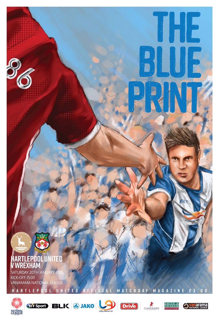 EverythingMFC's tweet photo. Hartlepool's programme front cover for Saturday. Incredible design 🔴🔵

(📸 via @Official_HUFC) https://t.co/gkvAXnorgM