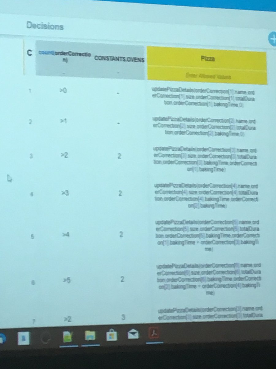 robertvanmolken's tweet image. . @MarcelvdGlind demoing the decision model used by #JarvisPizzeria. Very impressive, many (complex) decisions needed for the best pizza and delivery @soacommunity #OraclePCS
