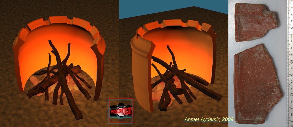 A pair sherds of a ceramic portable hearth from the archaic leyers on Kalabaktepe at Miletus and its restitution via 3D Studio Max. #Milet #Miletus #Miletos #Kalabaktepe #ArchaicPeriod #kitchenculture #ancientAnatolia more types of Miletian hearths: academia.edu/7145590/Funde_…